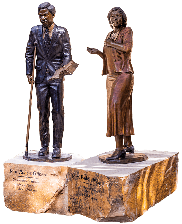 Bronze statues of Robert Gilbert and Barbara Walker